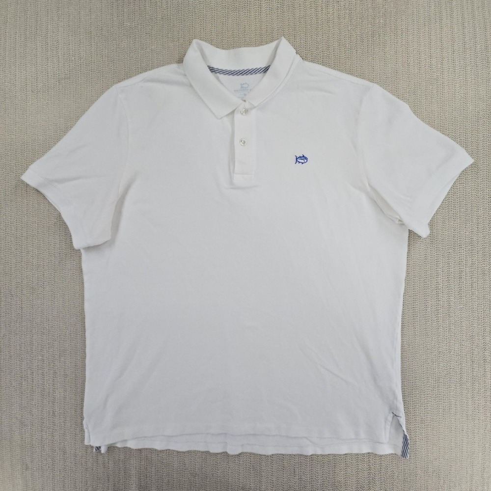 Southern Tide Polo Shirt Mens XL White Stretch Cotton Fish Logo Casual Top